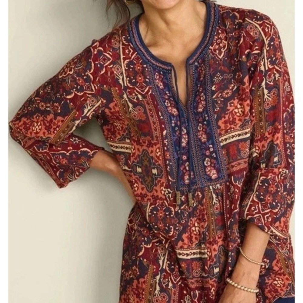 Women's Soft Surroundings L/S Yoke Tunic Peasant Top Boho Size 3X